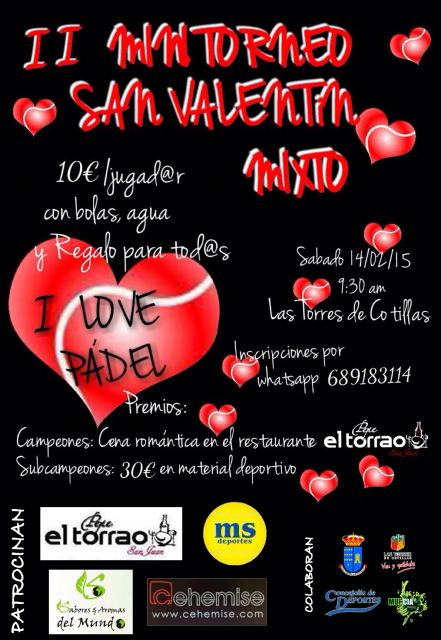 El 'II Mini Torneo Mixto de Pádel San Valentín' torreño ofrece cena romántica para los campeones