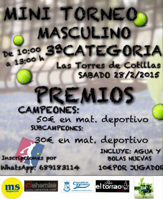 La Concejalía de Deportes torreña organiza un mini torneo de pádel de 3ª categoría masculina