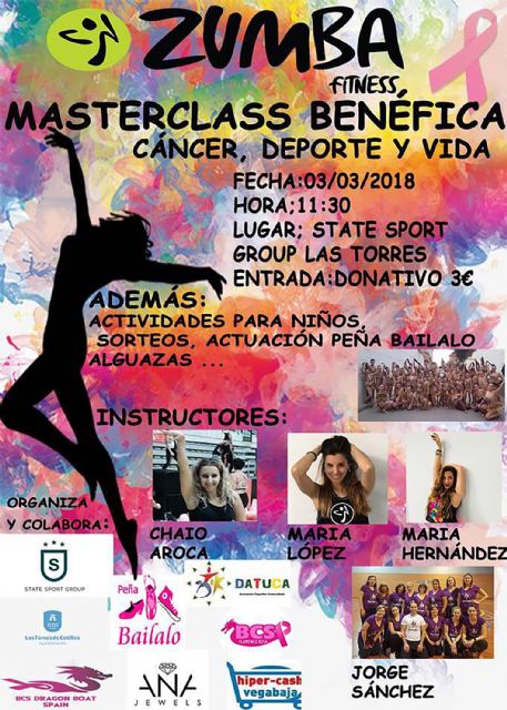Masterclass benéfica de zumba para recaudar fondos contra el cáncer en Las Torres de Cotillas