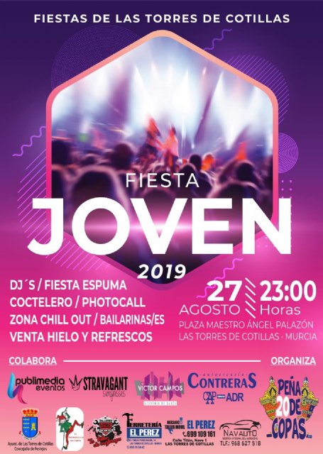La Peña '20 de Copas' de Las Torres de Cotillas montan la 'Fiesta Joven 2019' de la localidad.