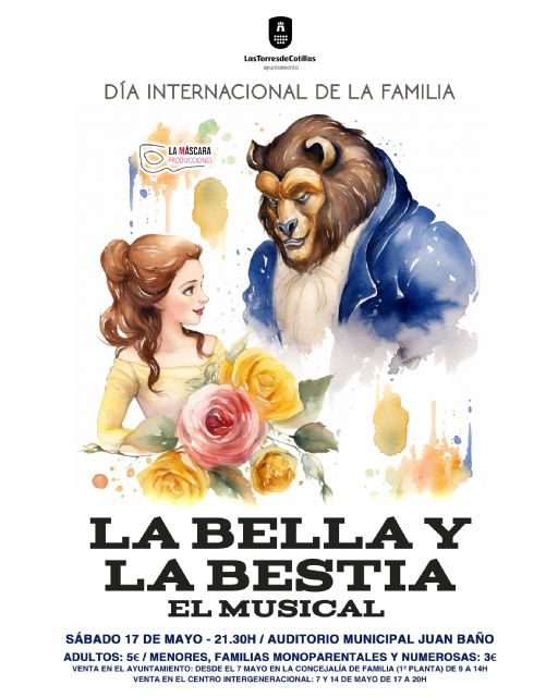 Las Torres de Cotillas celebrará el día de la familia al ritmo del musical de 'La Bella y laBestia'