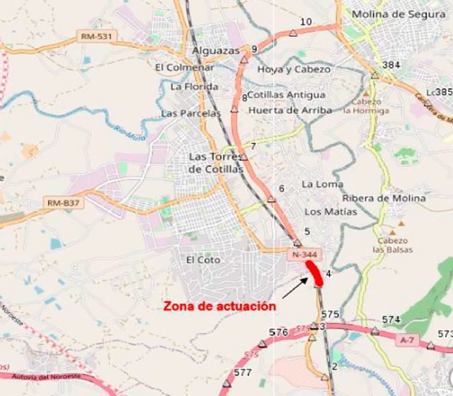 El Gobierno central adjudica las obras para la reordenación y mejora del acceso a la N-344 a Las Torres de Cotillas