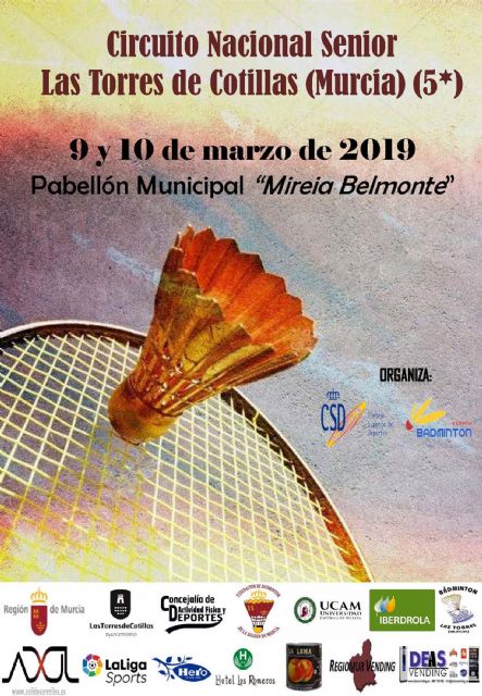 Más de 100 de jugadores participarán en la prueba del circuito nacional senior de bádminton de Las Torres de Cotillas