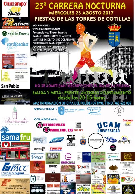 Abierto el plazo de inscripción de la 'XXIII Carrera Nocturna Fiestas de Las Torres de Cotillas'