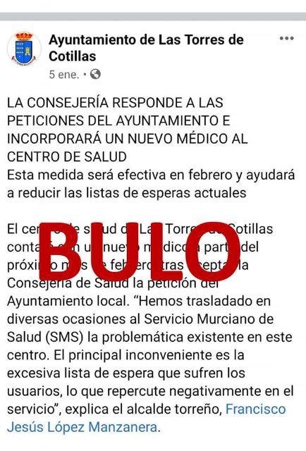 El PP denuncia que 'el Equipo de Desgobierno PSOE-Ciudadanos de Las Torres de Cotillas miente '