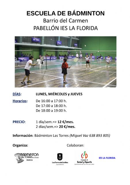 El Bádminton Las Torres propone clases en el IES La Florida del barrio del Carmen