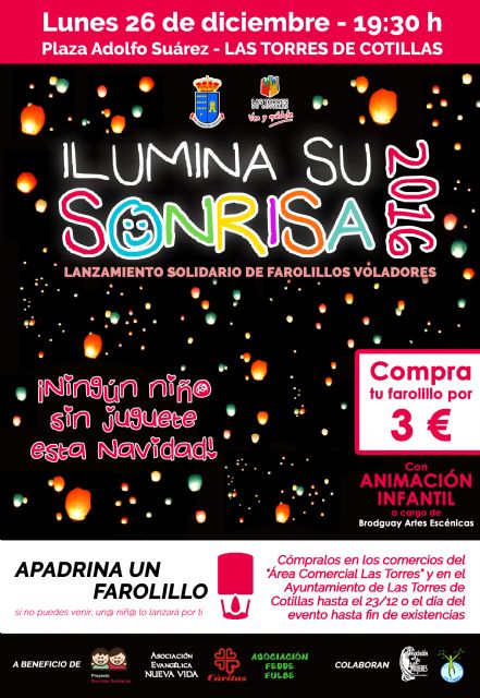 Los farolillos solidarios volverán a volar una Navidad más en Las Torres de Cotillas