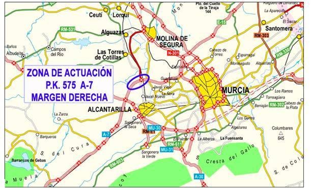 Fomento aprueba el expediente de información pública del proyecto de mejora del enlace de las Torres de Cotillas en la autovía A-7