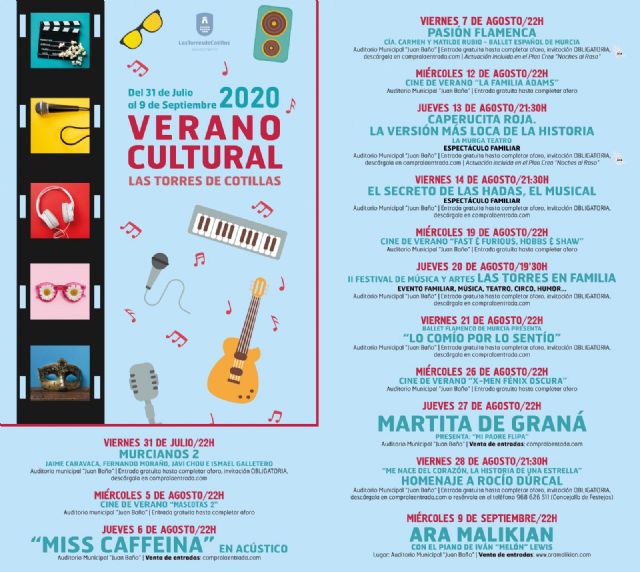 El Ayuntamiento torreño presenta un programa cultural lleno de música, cine y teatro para las noches de verano