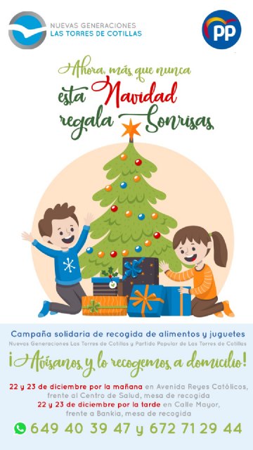 Nuevas Generaciones llevará a cabo una campaña navideña de recogida de alimentos y juguetes