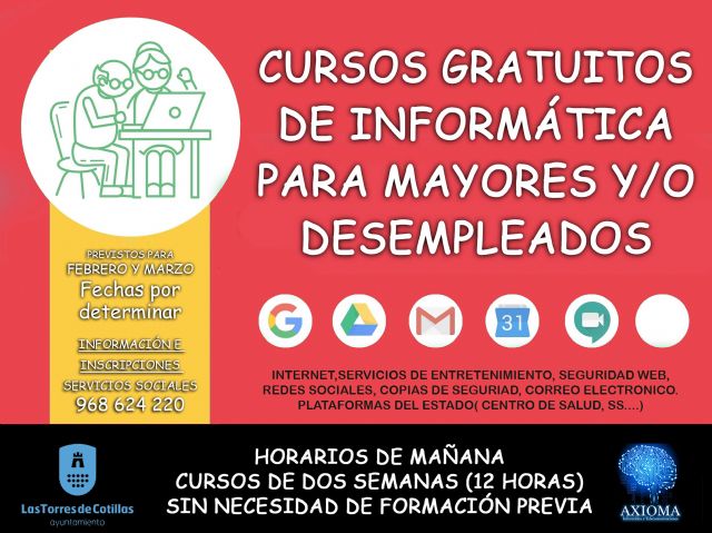 La Concejalía de Servicios Sociales propone un curso gratuito de informática para mayores y desempleados