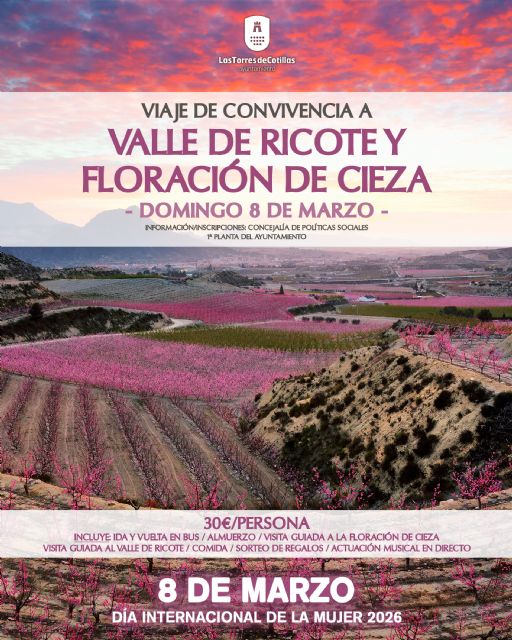 Las Torres de Cotillas disfrutará de la floración de Cieza y del valle de Ricote por el día internacional de la mujer