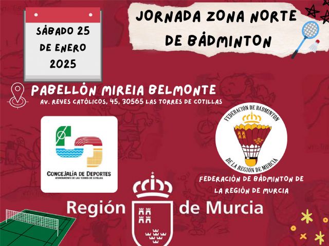 La jornada de la zona norte de bádminton del deporte escolar recibirá en Las Torres de Cotillas unos 100 participantes