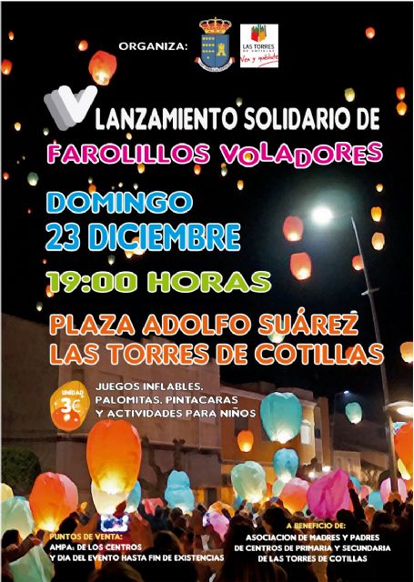 Todo listo en Las Torres de Cotillas para la quinta edición de la suelta navideña de farolillos