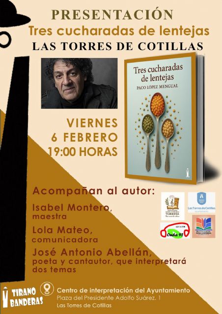 El escritor López Mengual presentará en el municipio sus 'Tres cucharadas de lentejas'