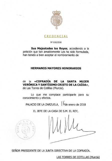 Los Reyes de España, hermanos mayores honorarios de la cofradía de la Santa Mujer Verónica y Santísimo Cristo de la Caída