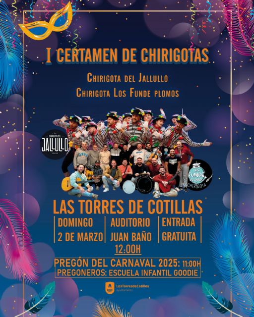 El Carnaval 2025 de Las Torres de Cotillas estrenará un certamen de chirigotas