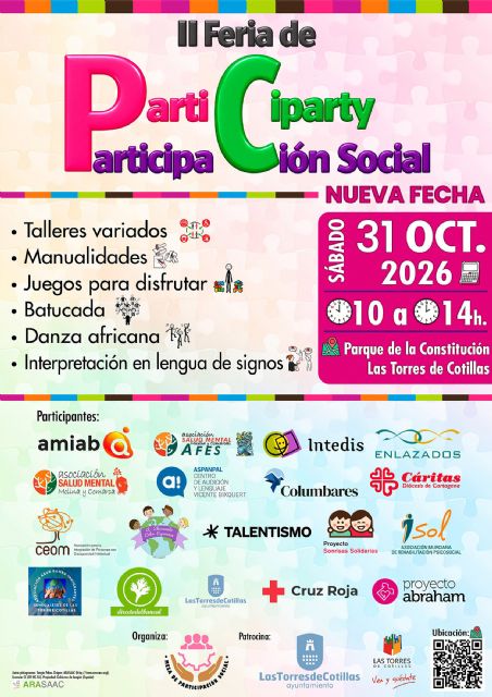 La 'II Participarty', la gran fiesta de la participación social, se celebrará el 31 de octubre tras ser pospuesta por la lluvia