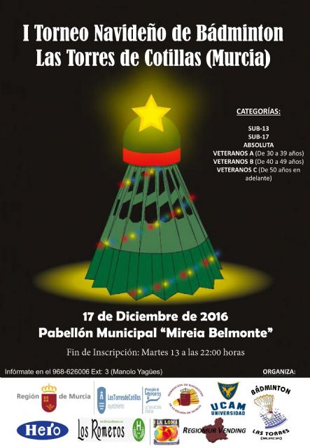 El bádminton también tendrá su espacio en la Navidad de Las Torres de Cotillas