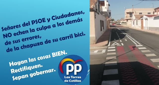 PP: El alcalde socialista de Las Torres de Cotillas reconoce que el carril bici es una chapuza