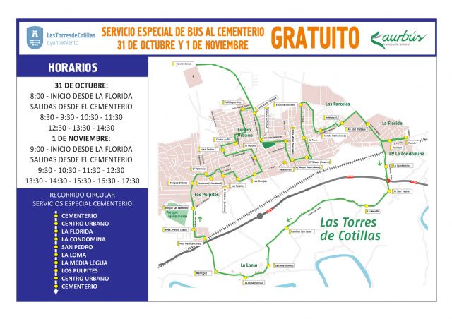 Bus gratuito al cementerio para el día de Todos los Santos en Las Torres de Cotillas