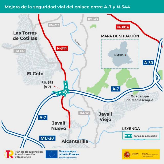 Sacan a licitación las obras para mejorar la seguridad vial entre la A-7 y la N-344 en Las Torres de Cotillas