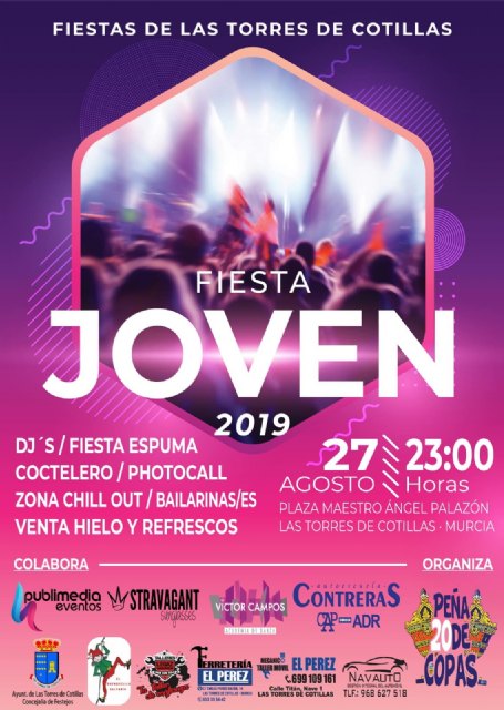 La Peña '20 de Copas' de Las Torres de Cotillas montan la 'Fiesta Joven 2019' de la localidad.