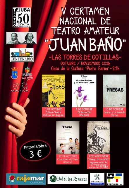 El 'V Certamen Juan Baño' de teatro amateur torreño entregará sus premios en una gran velada