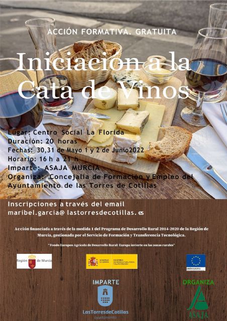 Un nuevo curso gratuito de iniciación a la cata de vinos en Las Torres de Cotillas
