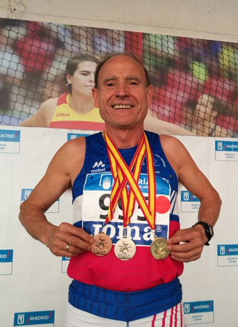 El atleta torreño Ángel Salinas, oro, plata y bronce en el campeonato de España de veteranos