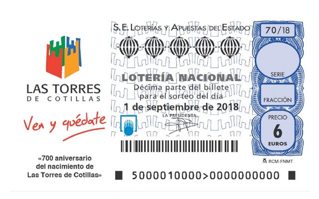 El 700° aniversario como mayorazgo de Las Torres de Cotillas, protagonista de la Lotería Nacional
