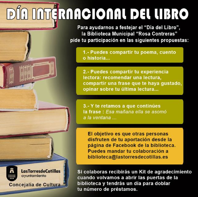 La Concejalía de Cultura y la biblioteca municipal celebran el Día del Libro invitando a compartir experiencias literarias