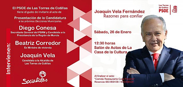 El Partido Socialista Obrero Español de la Región de Murcia presenta a su candidato a la Alcaldía de Las Torres de Cotillas,