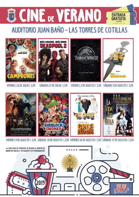 Las Torres de Cotillas propone ocho sesiones de cine de verano con entrada gratuita