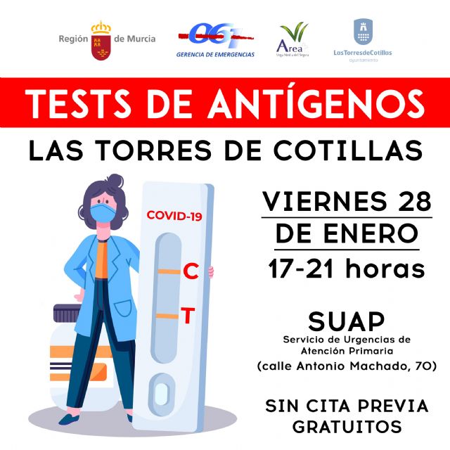 Test de antígenos gratuitos este viernes en el SUAP de Las Torres de Cotillas