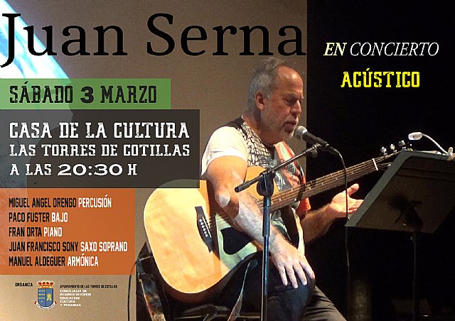 El cantautor murciano Juan Serna ofrecerá un concierto en la Casa de la Cultura 'Pedro Serna'