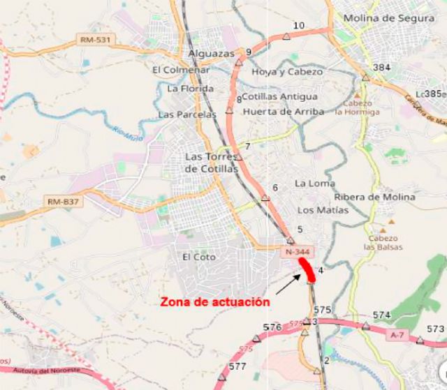 El Gobierno central destina más de un millón de euros a la adecuación de la N-344 en su entrada a Las Torres de Cotillas